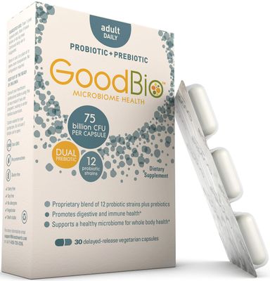 Premium Prebiotics and Probiotics Supplement for Immune Support &amp; Digestive Health - 75 Billion CFU - Promotes Healthy Gut Flora with Inulin- 12 Shelf Stable Strains - 30 Day Supply from GoodBio