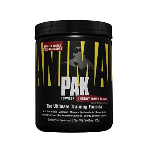 Animal Pak - Convenient All-in-One Vitamin &amp; Supplement Powder - Zinc, Vitamins C, B, D, Amino Acids and More - Sports Nutrition Performance Multivitamin for Women &amp; Men - 44 Scoops, Cherry Bomb