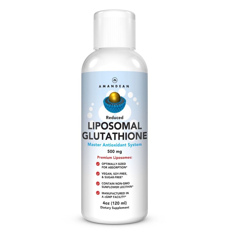 AMANDEAN Liposomal Glutathione Supplement. Liquid Reduced Setria 500mg. Immune Support, Brain Health, Liver Detox, Skin Health. Phosphatidylcholine from Non-GMO Sunflower Lecithin. Soy-Free &amp; Vegan.