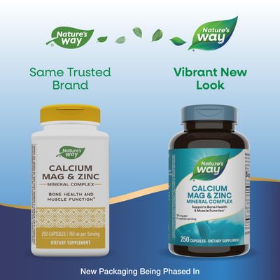 Natures Way Calcium-Magnesium-Zinc - Bone Health &amp; Muscle Function* - With Calcium Carbonate, Citrate &amp; Malate - Gluten &amp; Dairy Free - 250 Capsules