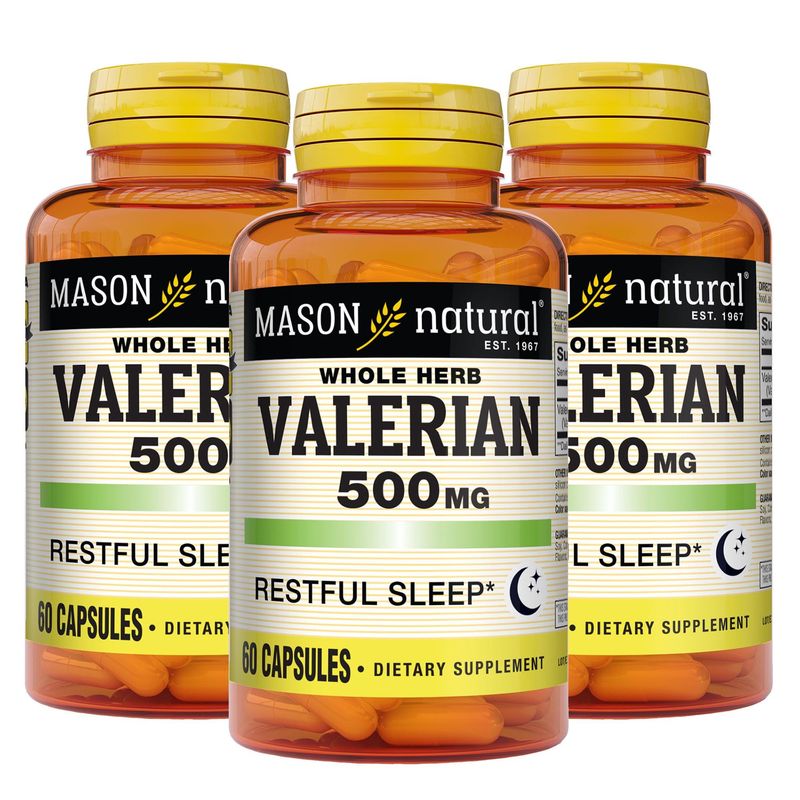 MASON NATURAL Valerian Root 500 mg, 6 Month Supply, Natural Sleep Aid, Promotes Healthy &amp; Restful Sleep, Herbal Supplement, 3 Pack