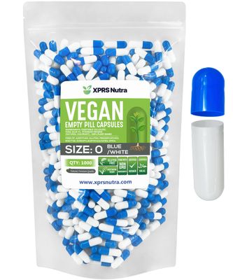 XPRS Nutra Size 0 Empty Capsules - 1000 Count Empty Vegan Capsules - Vegetarian Empty Pill Capsules - DIY Vegetable Capsule Filling - Veggie Pill Capsules Empty Caps (Blue/White)