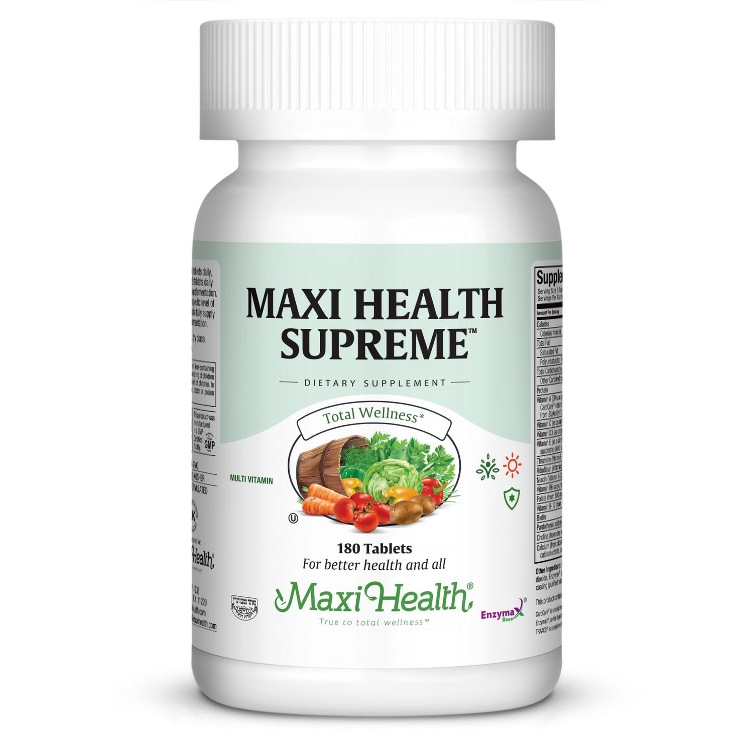 Maxi Health Supreme High Potency Multivitamin &amp; Mineral for Wellness, Immune Boost &amp; Antioxidant Defense, Includes Vitamin A, Vitamin C, Vit D and E, Vitamin B12, B6, Biotin, Selenium, Zinc, Inositol