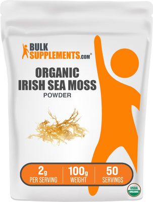 BulkSupplements.com Organic Irish Sea Moss Powder - Sea Moss Supplement, Irish Sea Moss Organic, Organic Sea Moss Powder - Vegan &amp; Gluten Free, 2000mg per Serving, 100g (3.5 oz) (Pack of 1)