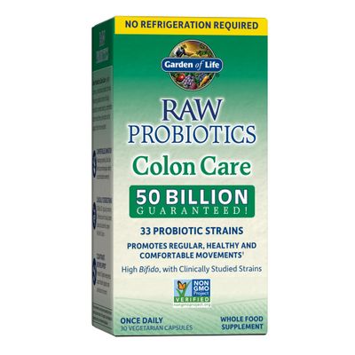 Garden of Life RAW Probiotics Colon Care Shelf Stable - 50 Billion CFU Guaranteed Through Expiration - Once Daily - Certified Non-GMO &amp; Gluten Free - No Refrigeration, 30 Vegetarian Capsules
