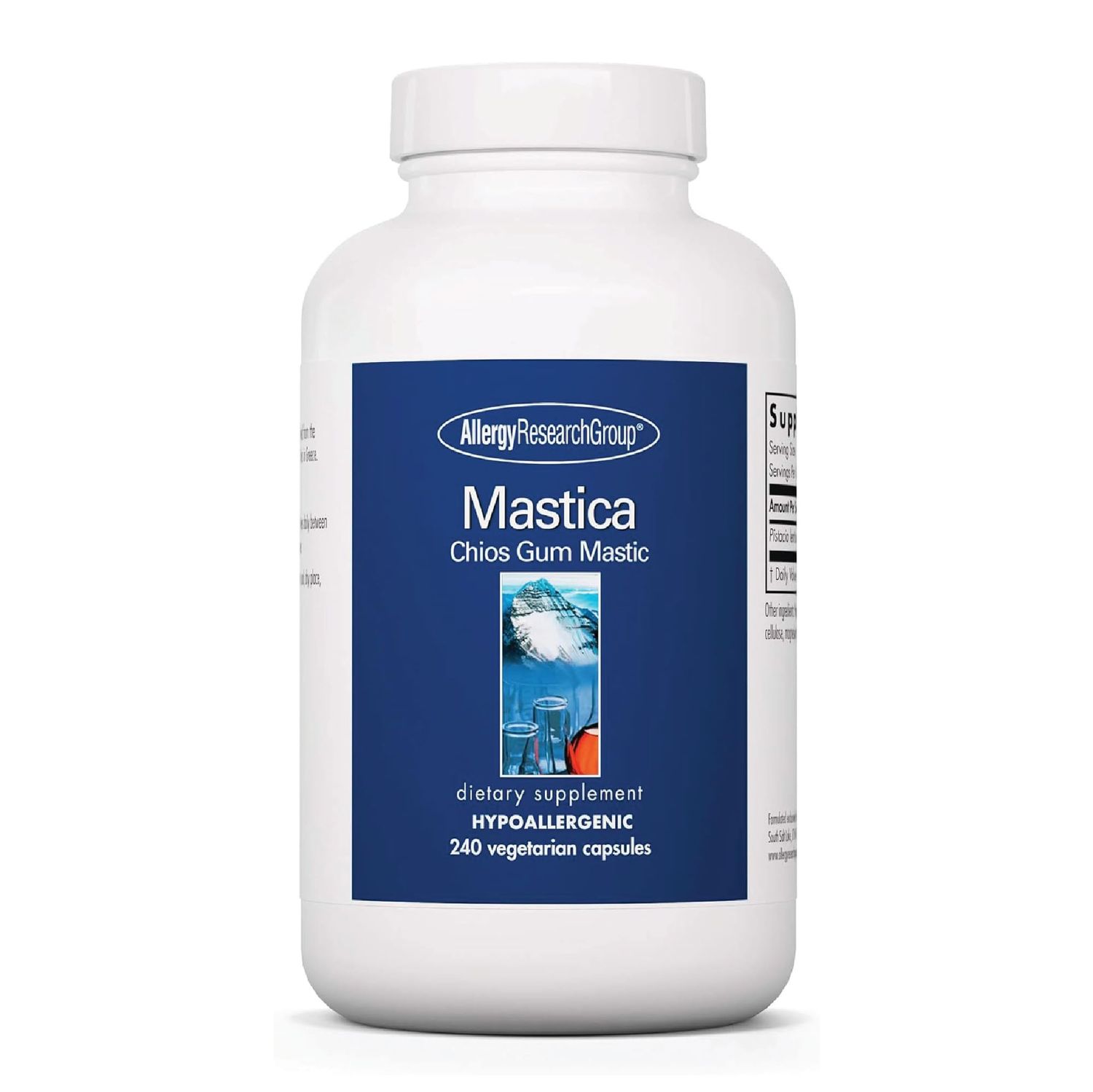 Allergy Research Group Mastica Dietary Supplement - GI Health, Helps Relieve Digestive Problems, Chios Gum Mastic, Hypoallergenic, Vegetarian Capsules - 240 Count