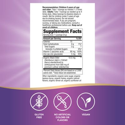 Nature's Way Sambucus Zinc Lozenges with Elderberry and Vitamin C, Honey Lemon Flavor, 24 Lozenges