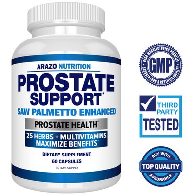 Arazo Nutrition Prostate Supplement - Saw Palmetto + 25 Herbs - Reduce Frequent Urination, Reduce Hair Loss, Support Stamina - Single Homeopathic Herbal Extract Health Supplements - Capsule or Pill