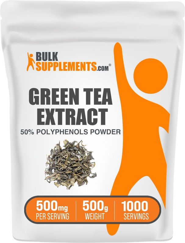 BulkSupplements.com Green Tea Extract Powder - 50% Polyphenol, Green Tea Powder - Green Tea Supplement, Herbal &amp; Gluten Free, 500mg per Serving, 500g (1.1 lbs) (Pack of 1)