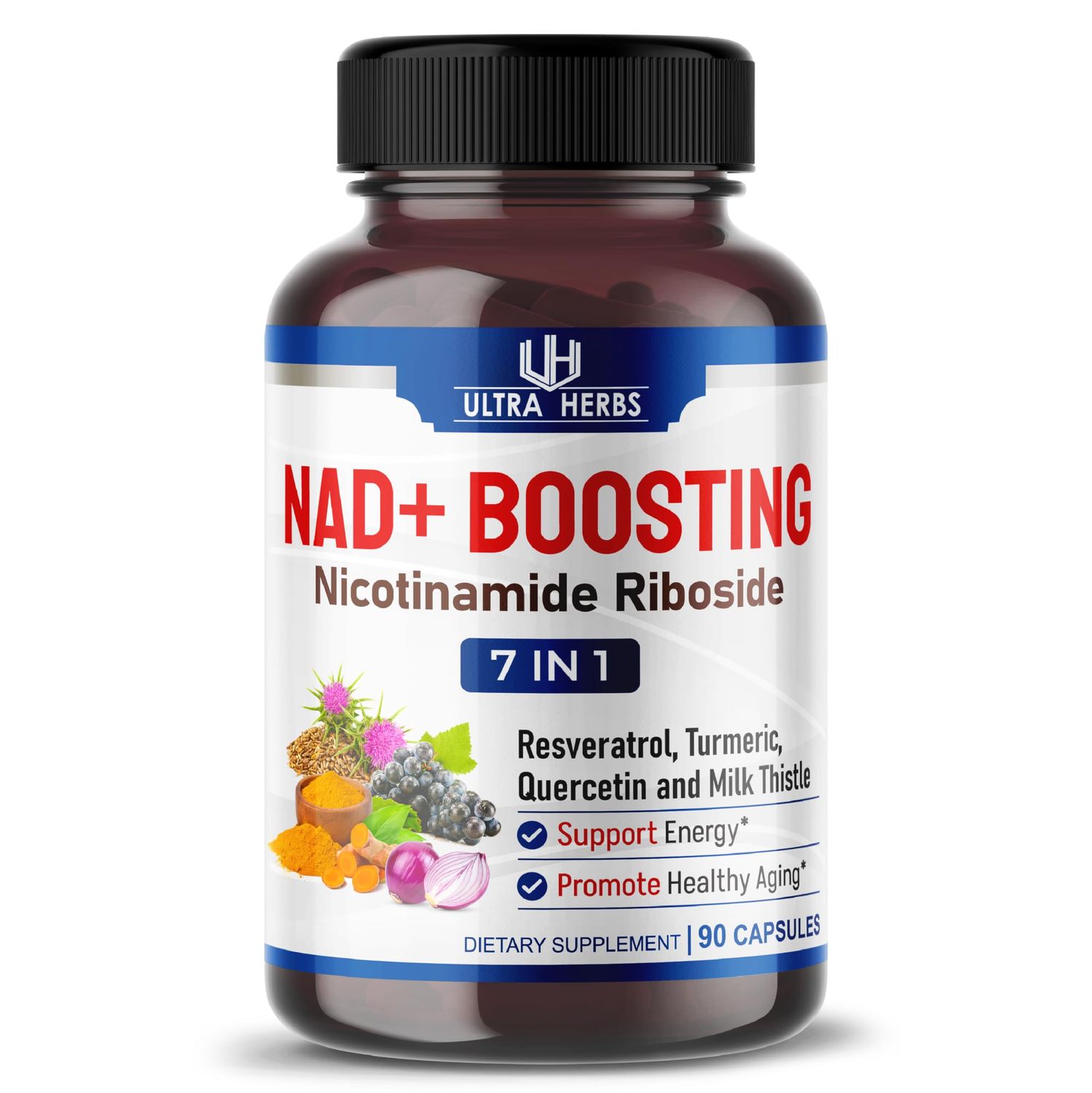 NAD+ Supplement 14,300mg with Nicotinamide Riboside NR, Trans Resveratrol, Quercetin - Support Cellular Energy, Longevity, Healthy Aging *USA made &amp; tested* (90 Count (Pack of 1))