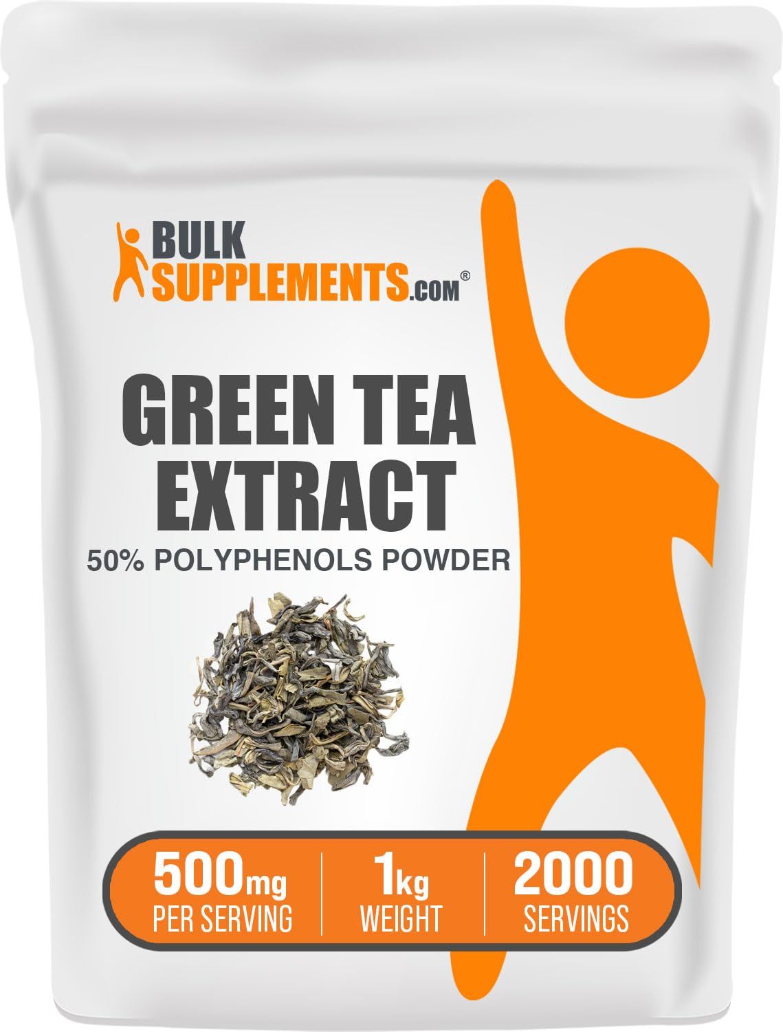 BulkSupplements.com Green Tea Extract Powder - 50% Polyphenol, Green Tea Powder - Green Tea Supplement, Herbal &amp; Gluten Free, 500mg per Serving, 1kg (2.2 lbs) (Pack of 1)