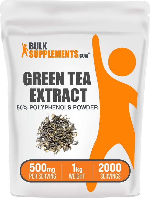 BulkSupplements.com Green Tea Extract Powder - 50% Polyphenol, Green Tea Powder - Green Tea Supplement, Herbal &amp; Gluten Free, 500mg per Serving, 1kg (2.2 lbs) (Pack of 1)