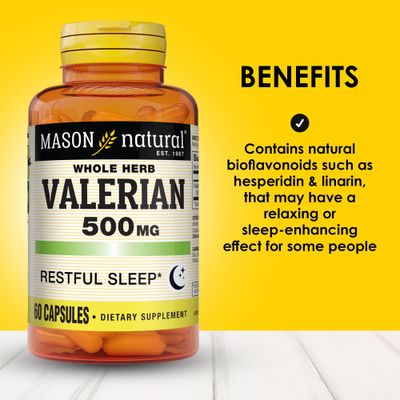 MASON NATURAL Valerian Root 500 mg, 6 Month Supply, Natural Sleep Aid, Promotes Healthy &amp; Restful Sleep, Herbal Supplement, 3 Pack