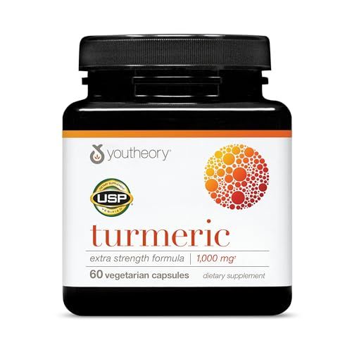 Youtheory Turmeric Extra Strength - 1,000 mg Turmeric Supplement - with 10 mg Black Pepper - Curcumin Joint Support* - Soy, Dairy &amp; Gluten Free - 60 Vegetarian Capsules