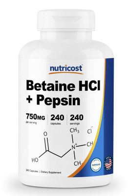 Nutricost Betaine HCl + Pepsin 790mg, 240 Capsules - Gluten Free &amp; Non-GMO