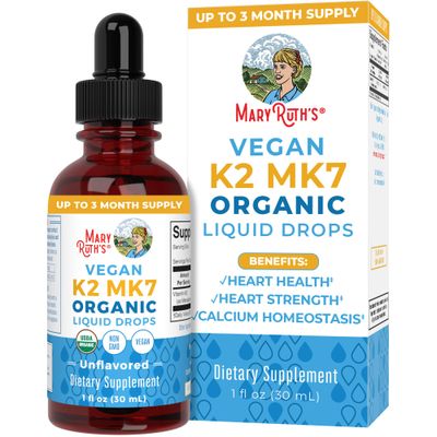 MaryRuth Organics USDA Organic Vitamin K2 MCT Liquid Drops for Adults &amp; Kids | 100 mcg K2 MK7 per serving + Organic MCT Oil | Vegan K2 Vitamin for Bone Health | Heart Health | Calcium Absorption | 1oz