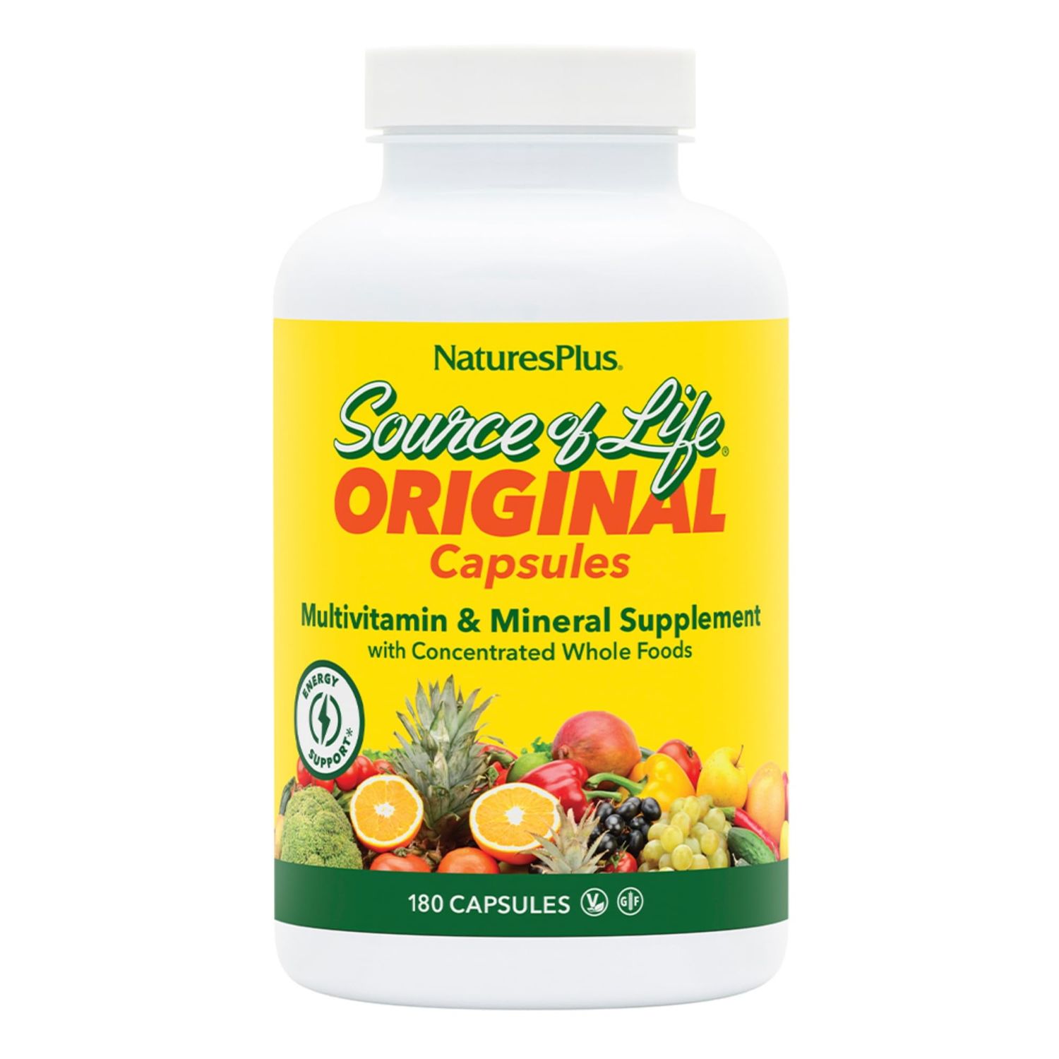 Natures Plus Source of Life - 180 Capsules - Multivitamin &amp; Mineral Supplement - Supports Natural Energy &amp; Overall Well-Being - Gluten Free, Vegetarian - 60 Servings