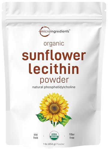 Micro Ingredients Organic Sunflower Lecithin Powder, 1 Pound, Sustainable Farmed, Cold Pressed, Rich in Phosphatidyl Choline and Protein, Making Liposomal Vitamin C, Lactation Supplement, Non-GMO