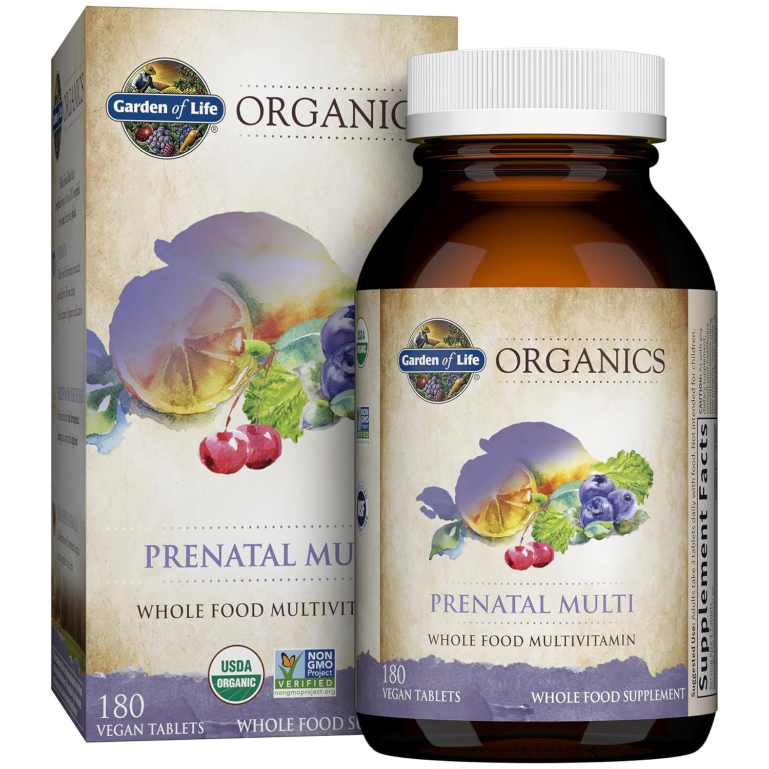 Garden of Life Organics Womens Prenatal Multivitamin with Vitamin D3, B6, B12, C &amp; Iron, Folate for Energy &amp; Healthy Fetal Development - Organic, Non-GMO, Gluten-Free, Vegan, 60 Day Supply