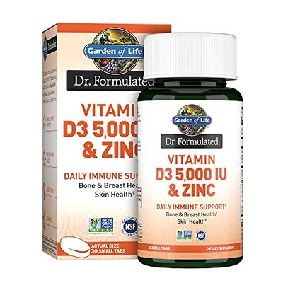 Garden of Life Quercetin Zinc Once Daily Immune Support Supplement with Vitamin D3 for Bone Health, Breast Health &amp; Skin Health, Dr Formulated - Gluten Free, Non GMO, Carbon Neutral - 30 Mini Tabs
