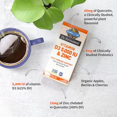 Garden of Life Quercetin Zinc Once Daily Immune Support Supplement with Vitamin D3 for Bone Health, Breast Health & Skin Health, Dr Formulated - Gluten Free, Non GMO, Carbon Neutral - 30 Mini Tabs