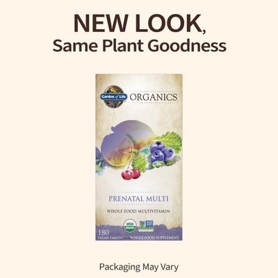 Garden of Life Organics Womens Prenatal Multivitamin with Vitamin D3, B6, B12, C & Iron, Folate for Energy & Healthy Fetal Development - Organic, Non-GMO, Gluten-Free, Vegan, 60 Day Supply