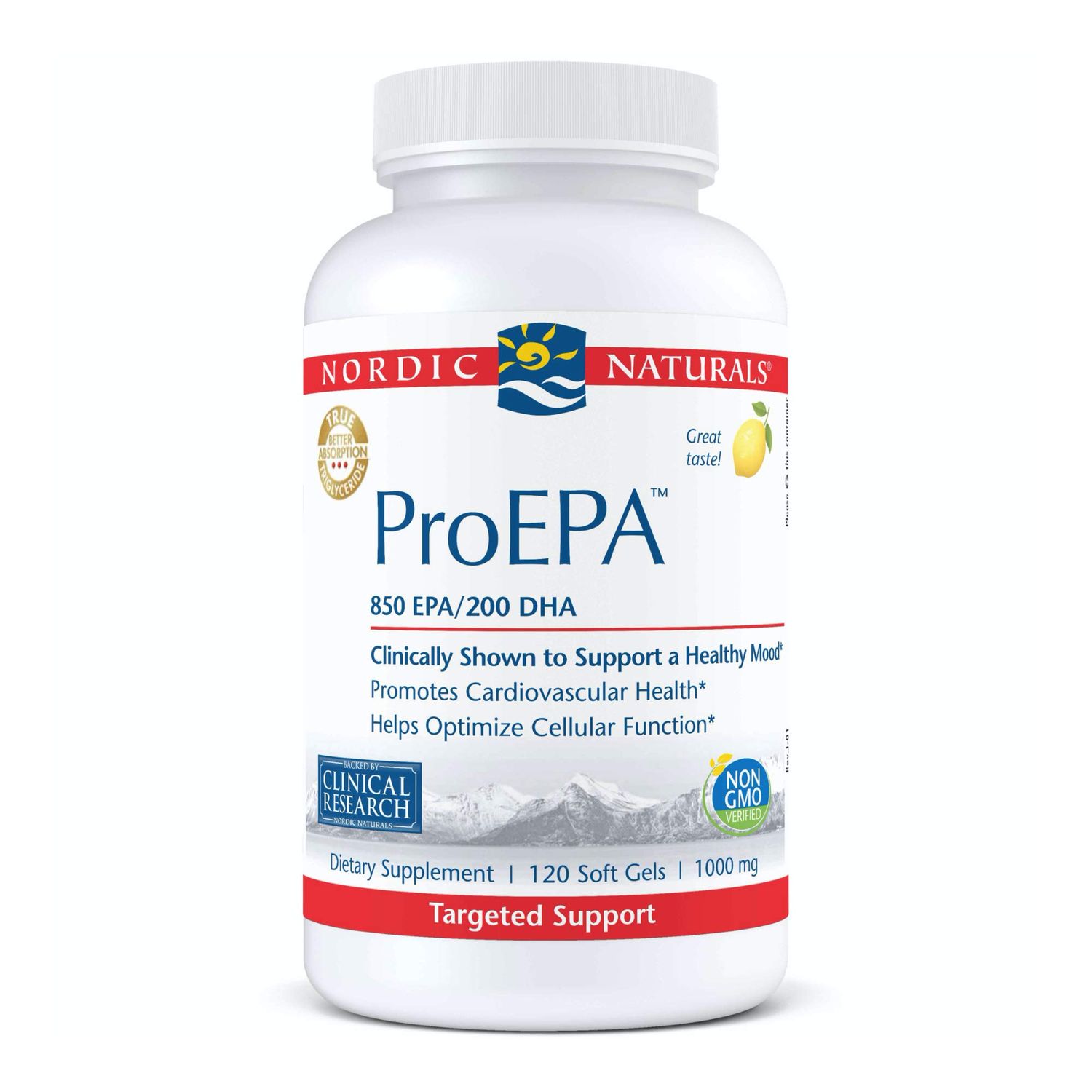 Nordic Naturals ProEPA, Lemon - 120 Soft Gels - 1210 mg Omega-3 - High-Intensity EPA Formula for Healthy Mood, Heart Health &amp; Cellular Function - Non-GMO - 60 Servings