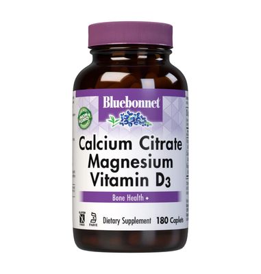 Bluebonnet Nutrition Calcium Citrate Magnesium Plus Vitamin D3 Caplets, Bone Health &amp; Muscle Relaxation, Non GMO, Gluten, Soy &amp; Milk Free, Kosher, White, Unflavored, 180 Count