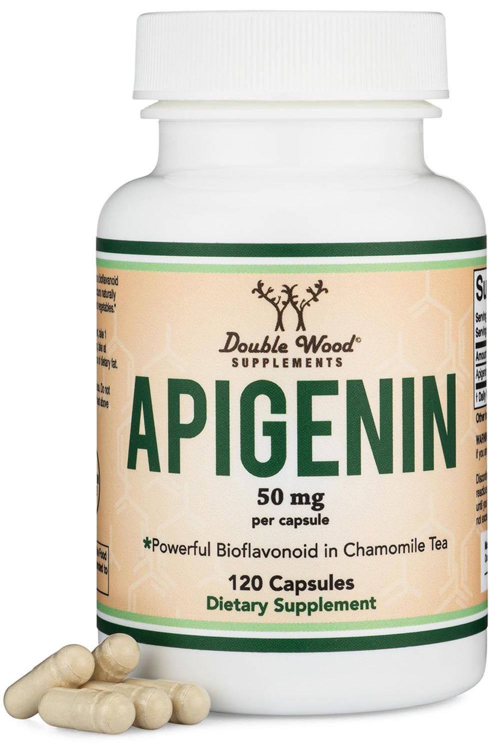 Apigenin Supplement - 50mg per Capsule, 120 Count (Powerful Bioflavonoid Found in Chamomile Tea for Relaxation, Sleep, and Mood) Senolytic Flavonols for Aging (Gluten Free) by Double Wood