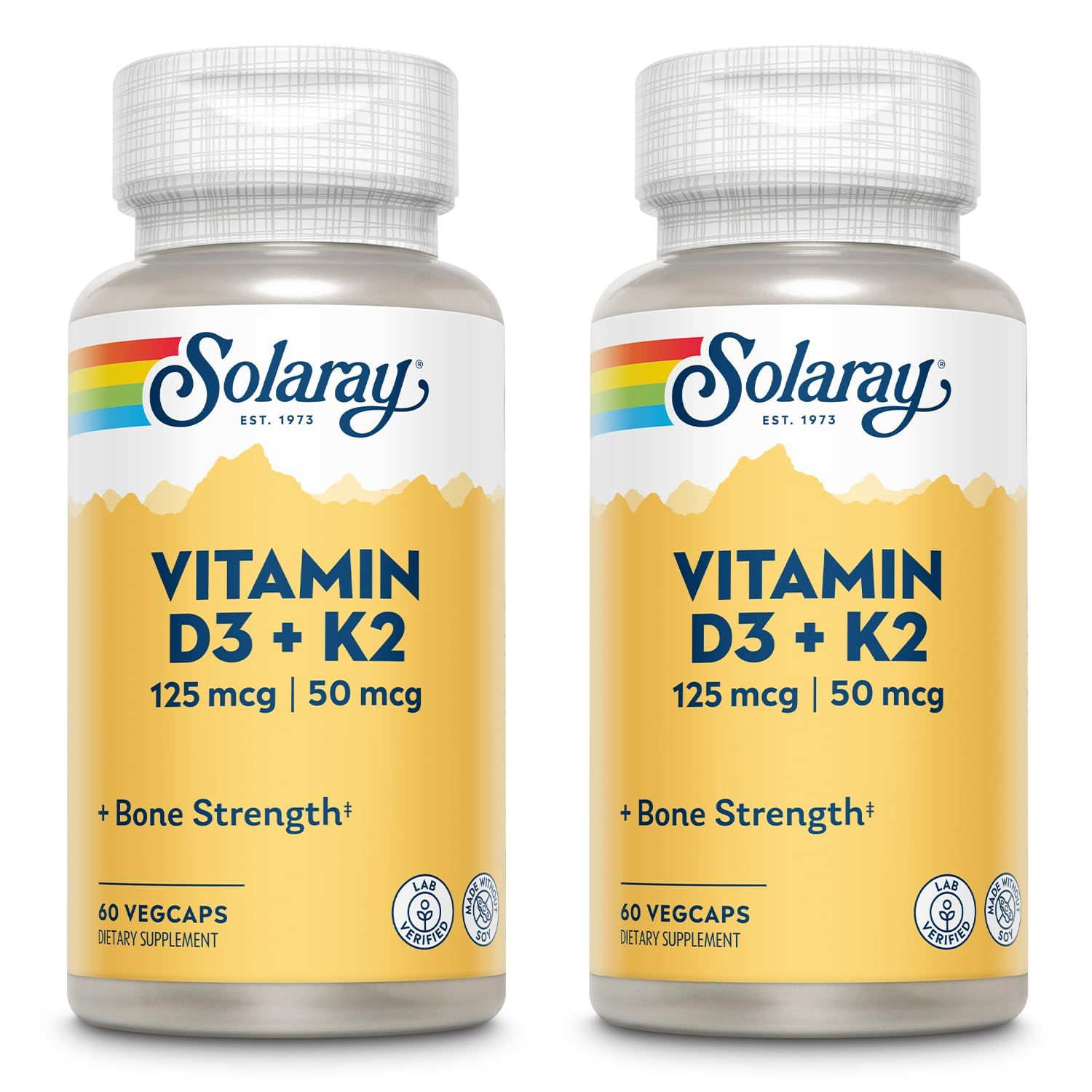 SOLARAY Vitamin D3 + K2, D &amp; K Vitamins for Calcium Absorption and Support for Healthy Cardiovascular System &amp; Arteries, Non-GMO &amp; No Soy
