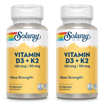 SOLARAY Vitamin D3 + K2, D &amp; K Vitamins for Calcium Absorption and Support for Healthy Cardiovascular System &amp; Arteries, Non-GMO &amp; No Soy