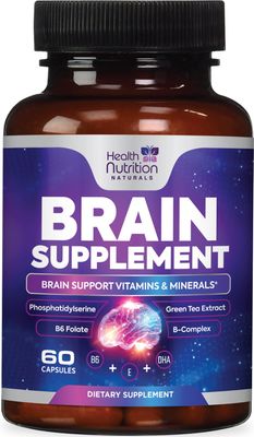 Brain Supplements for Memory and Focus - Nootropic Capsules for Concentration, Cognitive, &amp; Mental Clarity Support, DMAE Bacopa, Phosphatidylserine, Brain Health Vitamins B12, B6, C, E - 60 Count