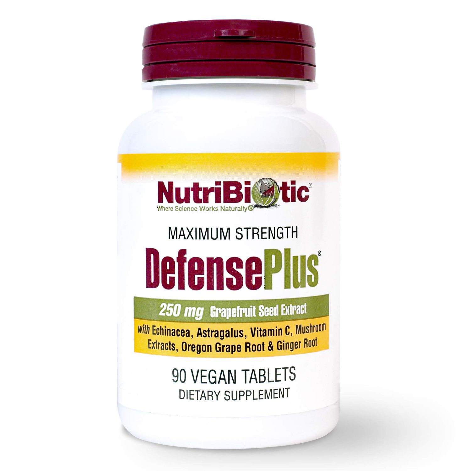 NutriBiotic - DefensePlus, 90 Tablets - 11 in 1 Immune Support with Vitamin C, Zinc, Grapefruit Seed Extract, Echinacea, Astragalus Root &amp; Immune Boosting Extracts &amp; Mushrooms - Vegan &amp; Gluten Free