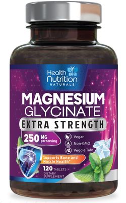 Magnesium Glycinate 250 mg - Natural, High Absorption Magnesium Tablets Chelated for Muscle, Nerve, Bone &amp; Heart Health Support - Gentle Form, Non-GMO, Gluten Free, Vegan Supplement - 120 Tablets