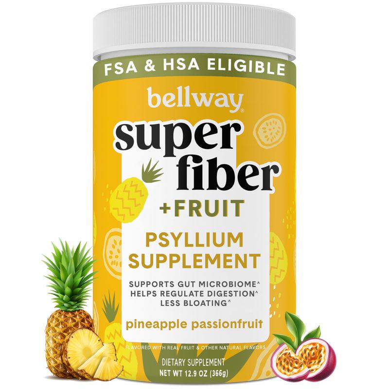 Bellway Super Fiber Powder + Fruit, Sugar Free Organic Psyllium Husk Powder Fiber Supplement for Regularity, Bloating Relief &amp; Gut Health, Non-GMO, Plant-Based, Pineapple Passion Fruit (50 Servings)