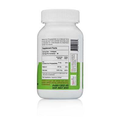 Pharmvista Heme Iron Polypeptide Softgels - with Vitamin C &amp; Folic Acid - Gluten Free, Non-GMO - 60 Count