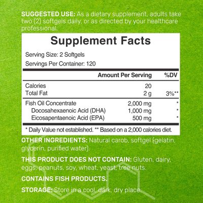 DHA Supplements | 240 Softgels, Burpless, Lemon Flavor, DHA 1000mg + EPA 500mg, Wild Caught Fish