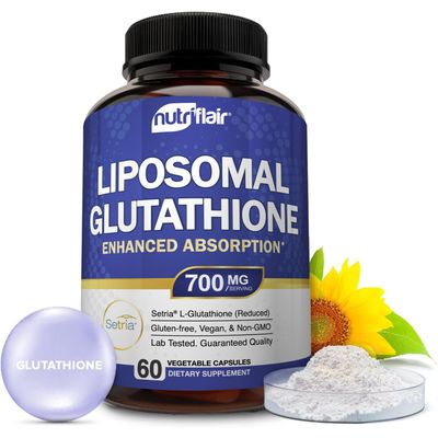 NutriFlair Liposomal Glutathione Supplement Setria 700mg - Pure Reduced, Stable Form L-Glutathione Reductase (GSH) - Master Antioxidant Support, 60 Capsules
