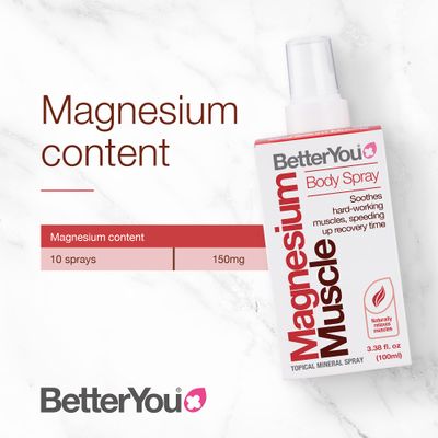 BetterYou Magnesium Muscle Body Spray - Muscle Relief Spray - Magnesium, Arnica, and Lemon Oil - Gentle Heat for Muscle and Joint Recovery - 3.38 oz