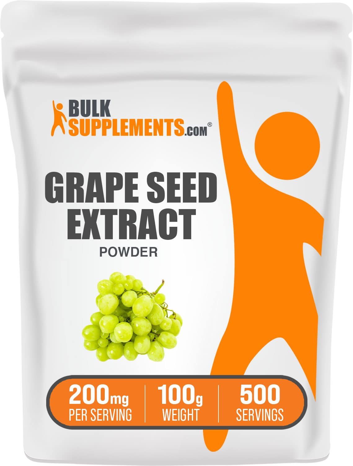BulkSupplements.com Grape Seed Extract Powder - Grape Seed Extract Supplement, Antioxidant Source - Herbal Supplement, Gluten Free, 200mg per Serving, 100g (3.5 oz) (Pack of 1)