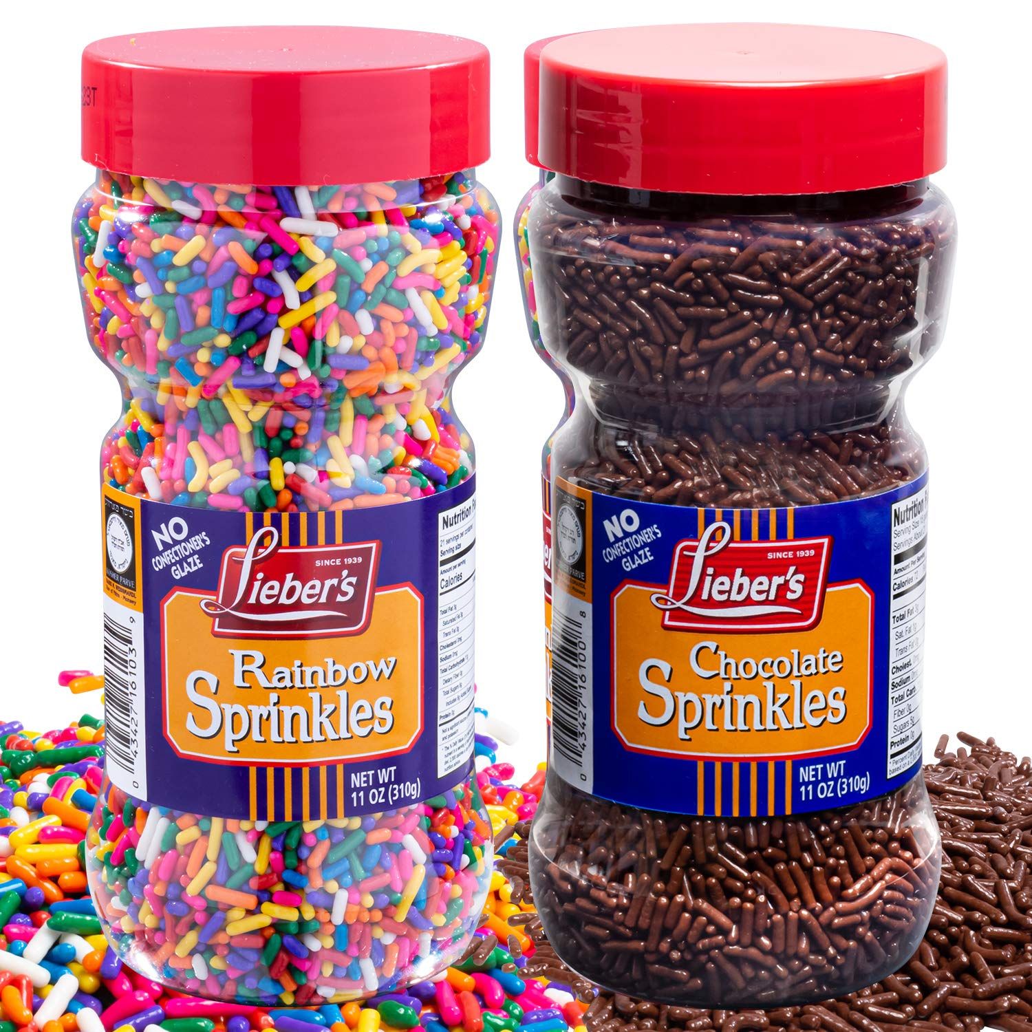 Lieber&#39;s Rainbow &amp; Chocolate Sprinkles Bundle Pack | Tasty Colorful &amp; Chocolatey Jimmies Are A Great Dessert Topping For Cooking, Baking &amp; Decorating Ice Cream | 10 Ounces