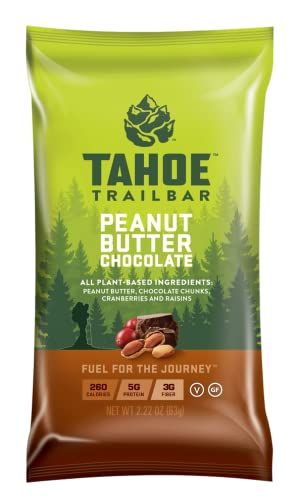 Tahoe Trail Bar, Plant-Based Natural Energy Bar (2.22 Ounce Protein Bar, 12 Count) High Protein Non-GMO, Gluten-Free, Vegan Healthy Snacks - Peanut Butter Chocolate