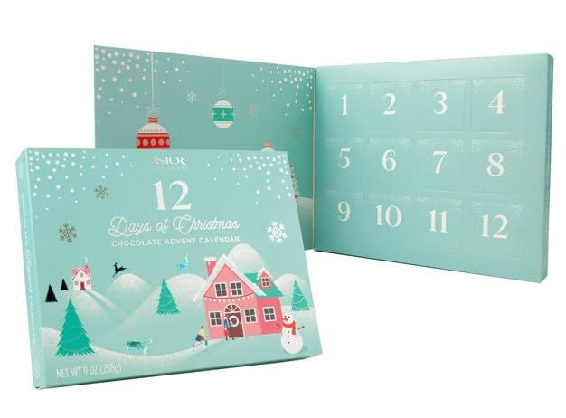Astor Chocolate 12 Days Of Christmas Advent Calendar Chocolate 2023 | Christmas Countdown Chocolates | Holiday Food Gifts for Kids Adults Men Women | 12 Day Assorted Rich Belgian Dark, Milk and White