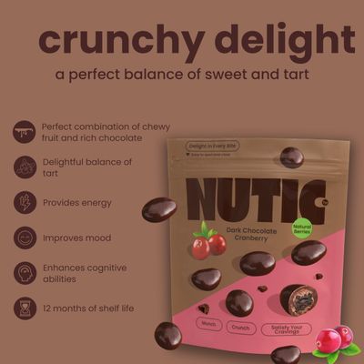 Nutic Dark Chocolate Covered Cranberries - 2LB, Tempting Chocolate-Engulfed Fruit for Holidays and Everyday Treats - Made in the USA - (Pack of 1)