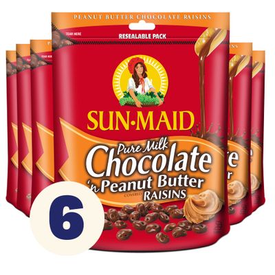 Sun-Maid Chocolate Covered Raisins Snacks, Pure Milk Chocolate &#39;n Peanut Butter Raisins, 7 Ounce (Pack of 6)