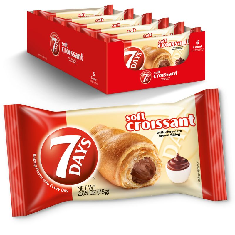 7Days Soft Croissant, Chocolate Croissant, Breakfast Pastry, Individually Wrapped On The Go Snack, Non-GMO (Pack of 6)