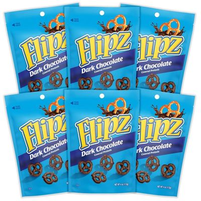 Flipz Dark Chocolate Covered Pretzels (4 Ounce, Pack of 6), Perfect Sweet, Salty, &amp; Crunchy Snack For Adults And Kids