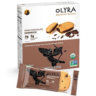 Olyra Organic Breakfast Biscuit Sandwiches | Dark Chocolate | Kids Healthy Snacks, Low-Sugar, High Fiber | 4 Count (Pack of 1)