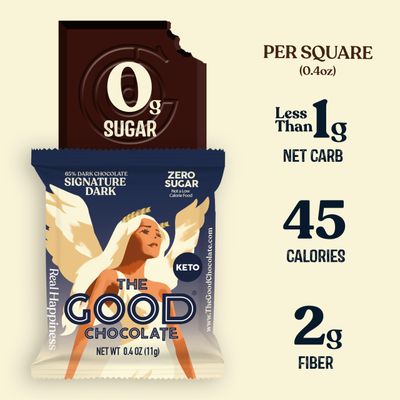 The Good Chocolate - Keto Dark Chocolate Squares, Zero Sugar, Lower Net Carb Snack, Lower Calorie, Vegan Chocolate Candy, 24 Square Family Pack