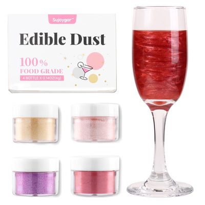 Shimmer Edible Glitter for Drinks, Food Grade 4g/bottle, Sujoygar, Luster Dust for Cake Decorating, Cocktail, Baking, Strawberries, Chocolates, Cupcakes